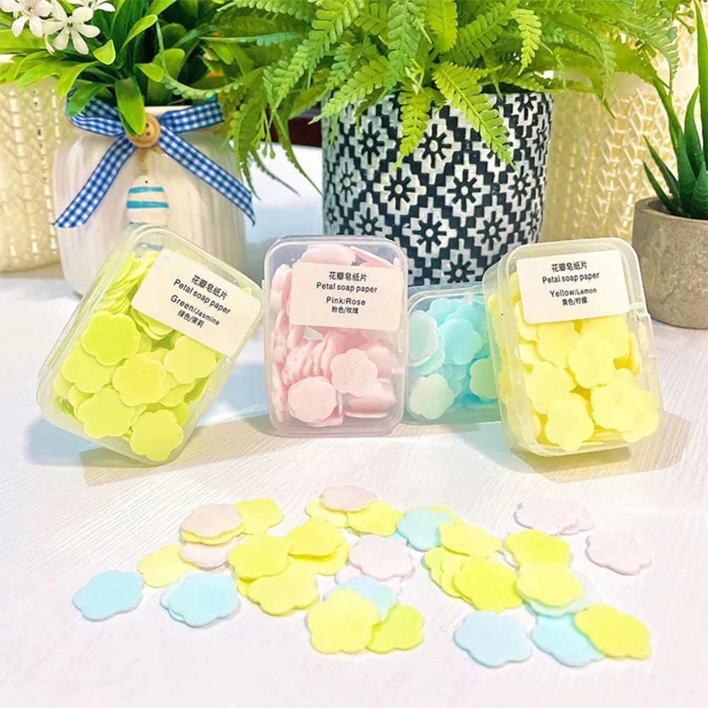 Soap Paper Disposable Bath Hand Washing Travel Foaming Scented Portable Mini Flower Soap Flakes ( Random Color)