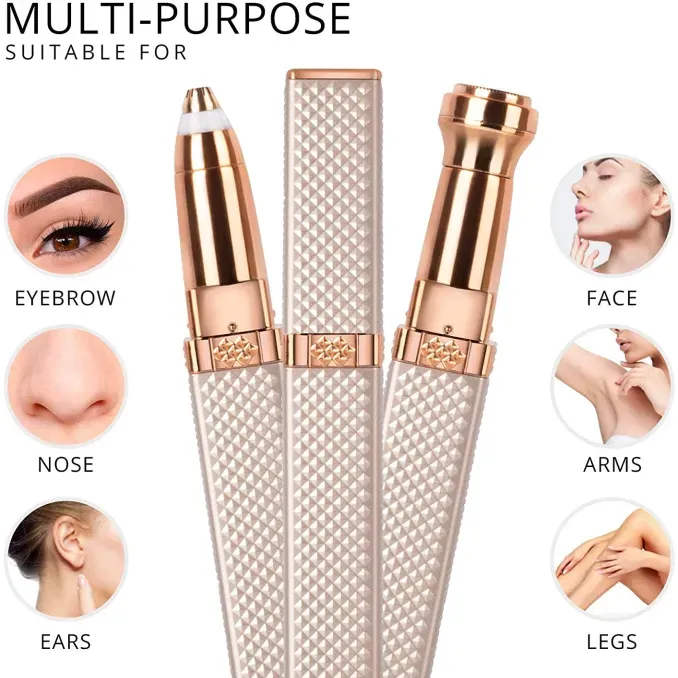 2-in-1 Flawless Hair Remover & Eyebrow Trimmer – Portable Electric Facial Hair Trimmer for Women | Painless & Rechargeable (Plastic Body)