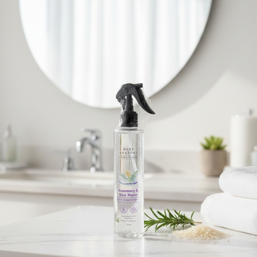 Bare Anatomy Rosemary & Rice Water Hair Growth Spray – 200ml | Strengthen & Thicken Hair | Made In India