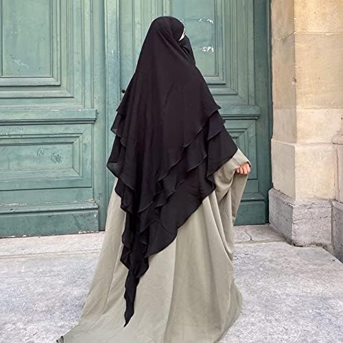 3 Layer Khimar Hijab Set with Niqab – Imported Chiffon 2 Piece Set | Free Size (Black)