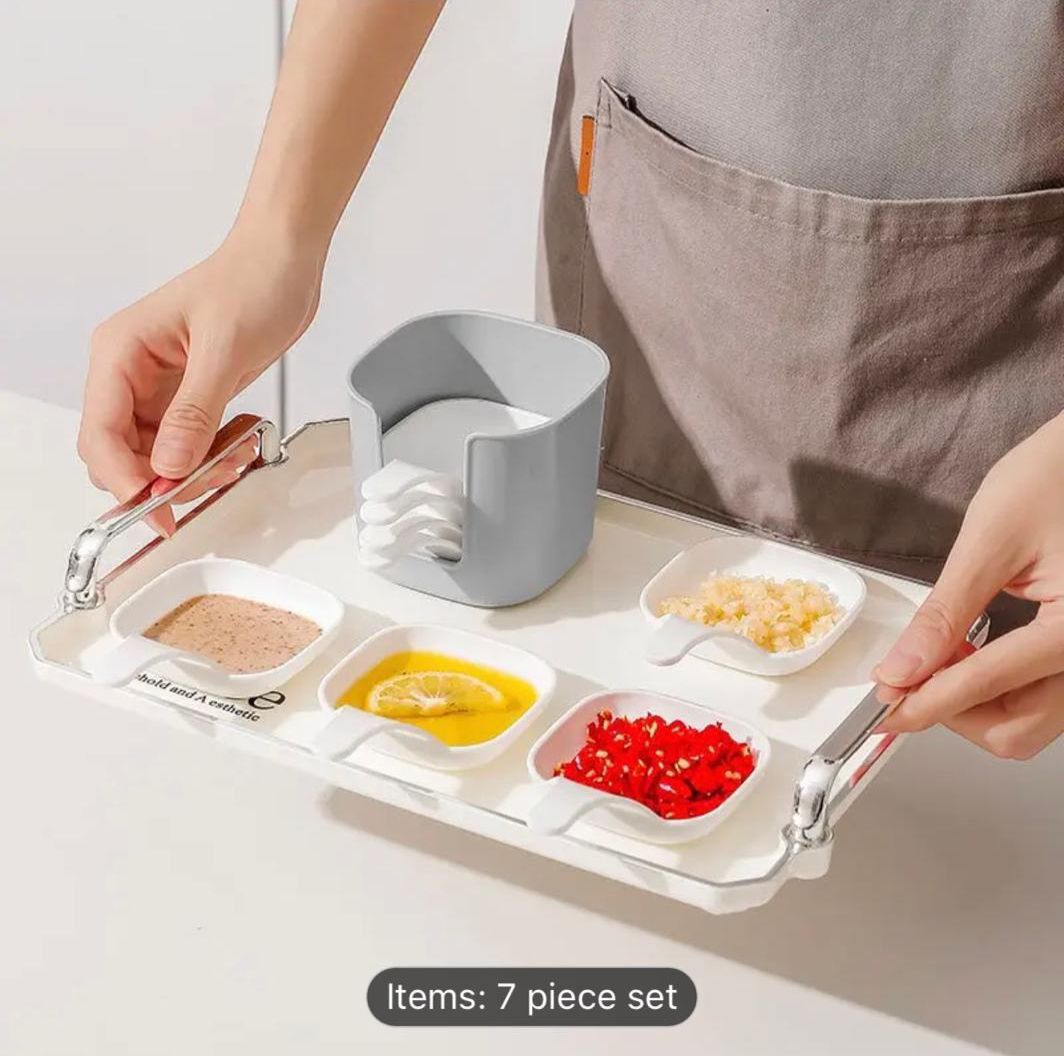 7Pcs Polished Plastic Sauce Dish Set Food Storage Container Steak Sauce Plate Seasoning Dish