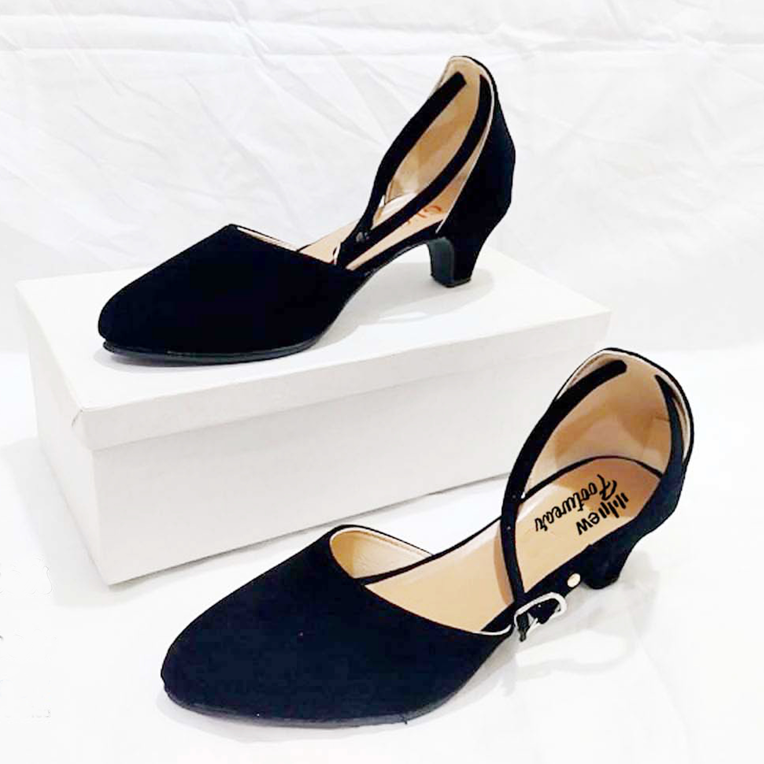 Stylish Velvet Heel Pump Shoes for Ladies – 2 Inch Elegant Party Wear Heels 36/Black