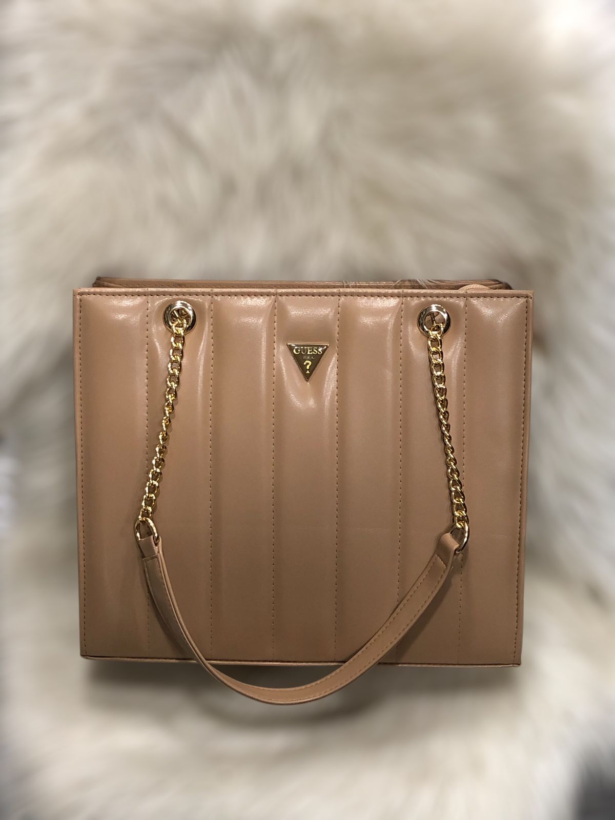 Guess Handbag 13x11 Inches Elegant Chain Strap Designer Bag | Beige