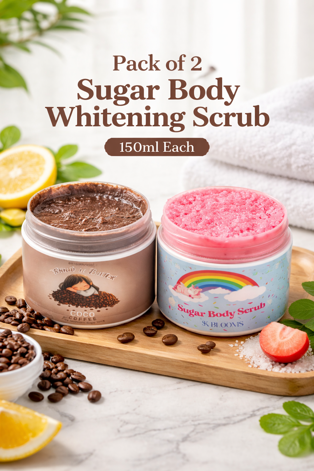 Pack Of 2 Sugar Body Whitening Scrub 150ml Each Exfoliating Body Scrub For Smooth And Glowing Skin