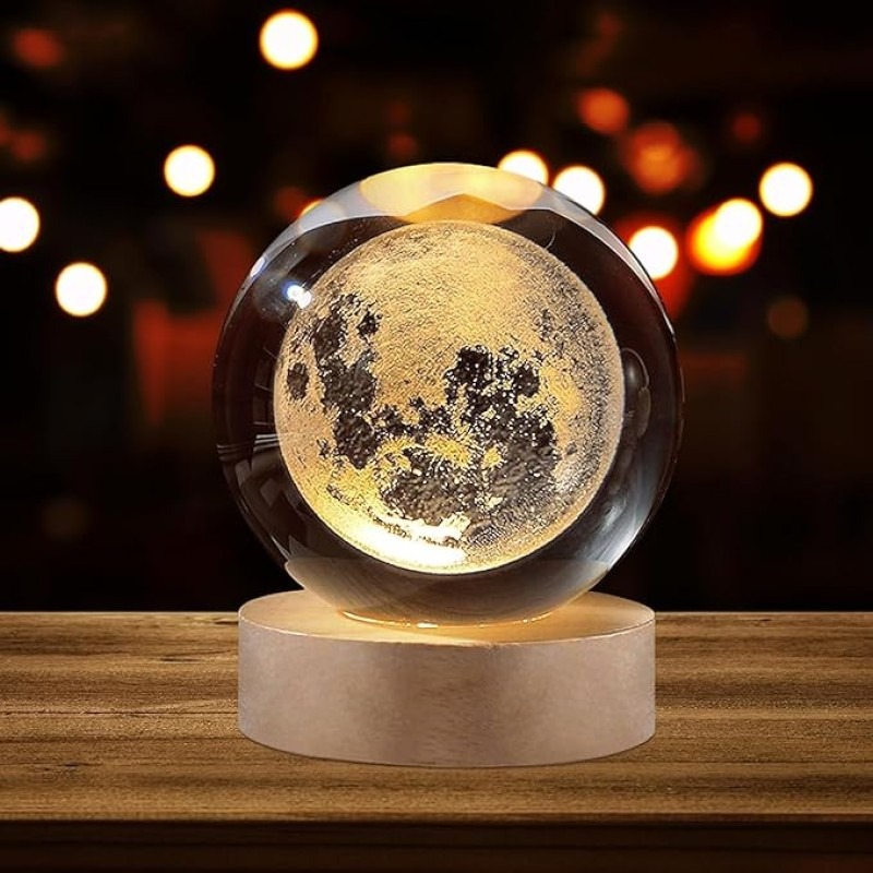 1 Pc USB LED Galaxy Crystal Ball Lamp | 3D Planet Moon Night Light | Bedroom & Party Home Decor | Kids Birthday Gift (Random Design)