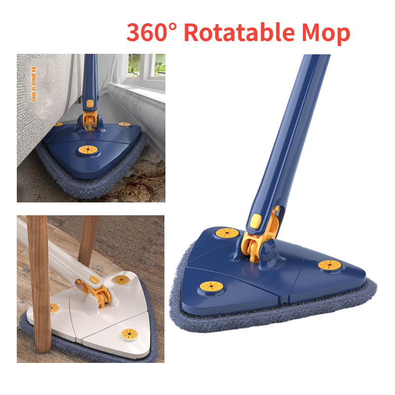 New Extended Triangle Mop 360 Twist Squeeze Wringing X-type Window Glass Toilet Bathrrom Floor Household Cleaning Ceiling Dusting – Each